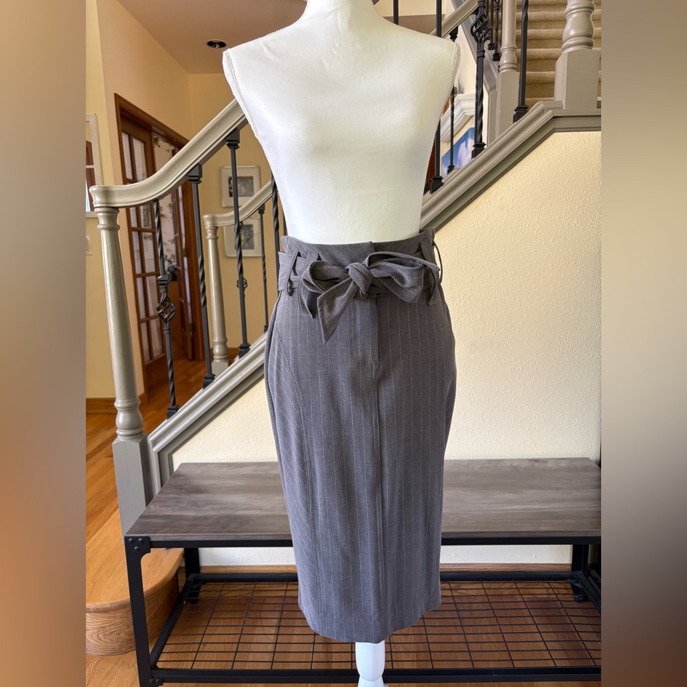 Arden B. Gray PinstripePencil Skirt With Bow Belt Size 2